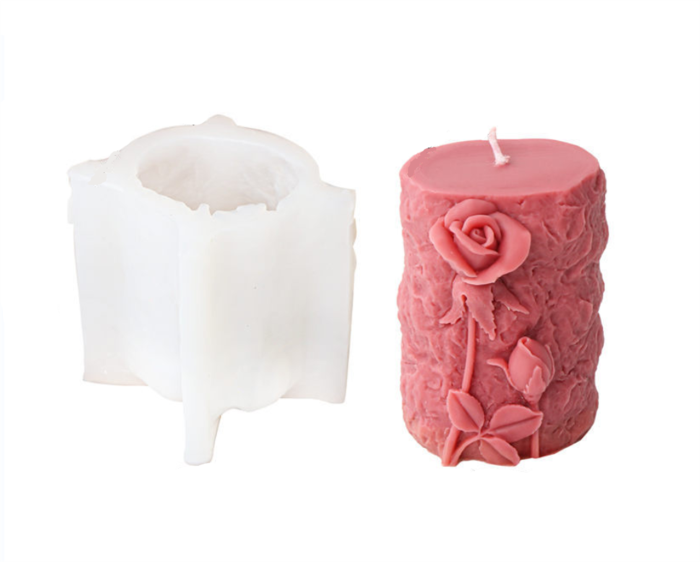 Silicone flower candle mold, embossed flower cylindrical shape, aromatherapy decoration, wedding and birthday mold