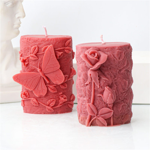 Silicone flower candle mold, embossed flower cylindrical shape, aromatherapy decoration, wedding and birthday mold