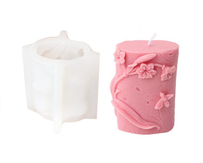 Silicone flower candle mold, embossed flower cylindrical shape, aromatherapy decoration, wedding and birthday mold