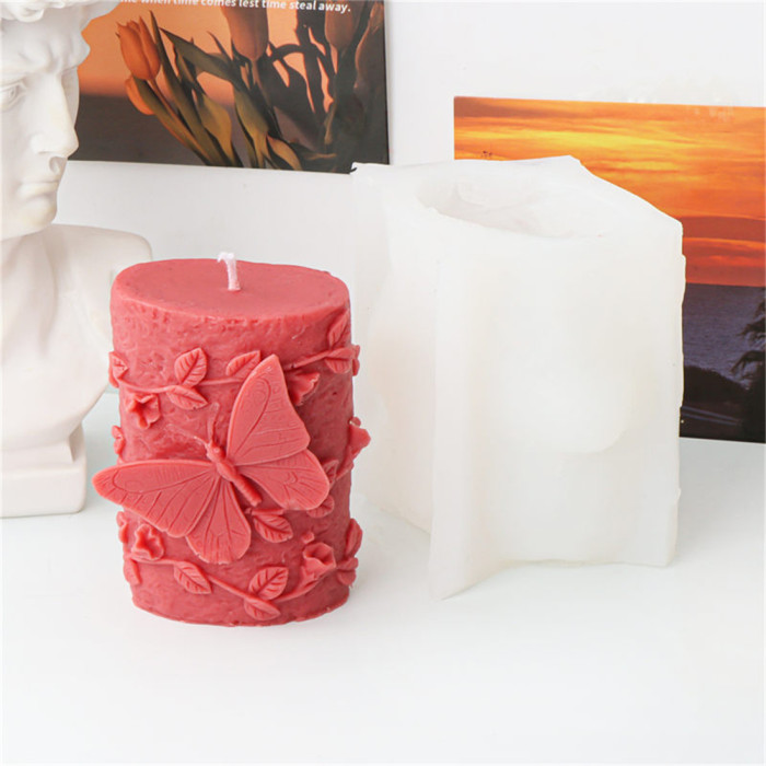 Silicone flower candle mold, embossed flower cylindrical shape, aromatherapy decoration, wedding and birthday mold
