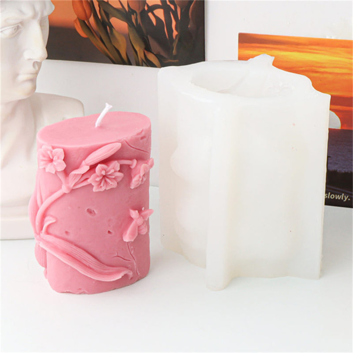 Silicone flower candle mold, embossed flower cylindrical shape, aromatherapy decoration, wedding and birthday mold