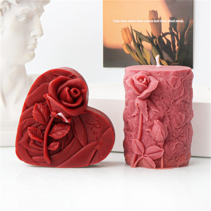 Silicone flower candle mold, embossed flower cylindrical shape, aromatherapy decoration, wedding and birthday mold