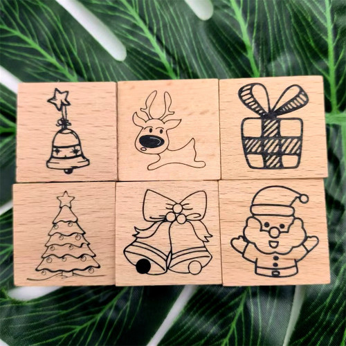 Christmas Card Making Stamp Santa Claus Christmas Tree Bells Gift Wood Rubber Stamp For Decorating Card Scrapbook Journal Diary 6 Styles