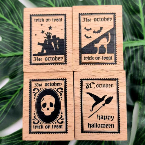 Halloween Postmark Stamp Wood Rubber Stamp For Card Making Scrapbooking Envelope Journal Diary Decoration 4 Styles