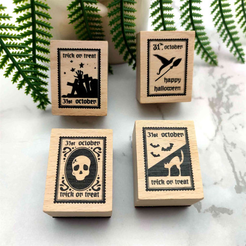Halloween Postmark Stamp Wood Rubber Stamp For Card Making Scrapbooking Envelope Journal Diary Decoration 4 Styles