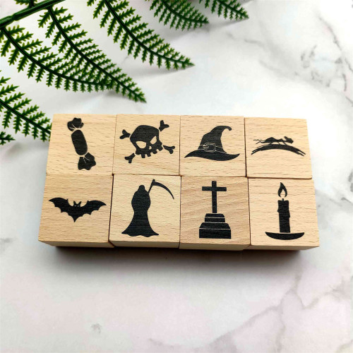Halloween Wood Rubbe Stamp For Card Making Decorative Journal Diary Scrapbook Candle Wizard Skull Tombstone Wizard Hat Bat 8 Styles
