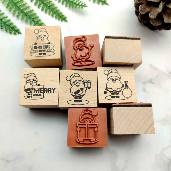 Santa Claus Wood Rubber Stamp Father Christmas Stamp For Christmas Cardmaking Scrapbooking Album Journal Diary Decoration DIY Christmas Gifts 8 Styles