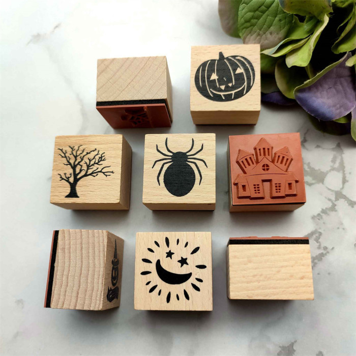 Halloween Pumpkin Spider Stamp Wood Rubber Stamp For Cardmaking Journaling Scrapbooking Decorative Album 8 Styles