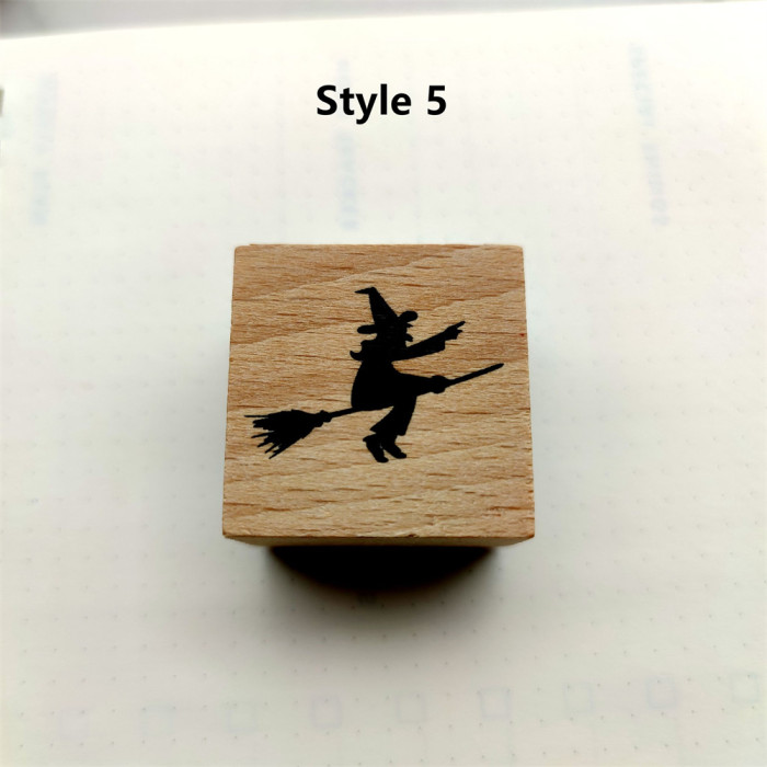 Halloween Wood Rubbe Stamp For Cardmaking Scrapbooking Decorative Diary Journal Album 8 Styles Pumpkin lantern, Spider Web, black cat, Ghost Castle, Broom