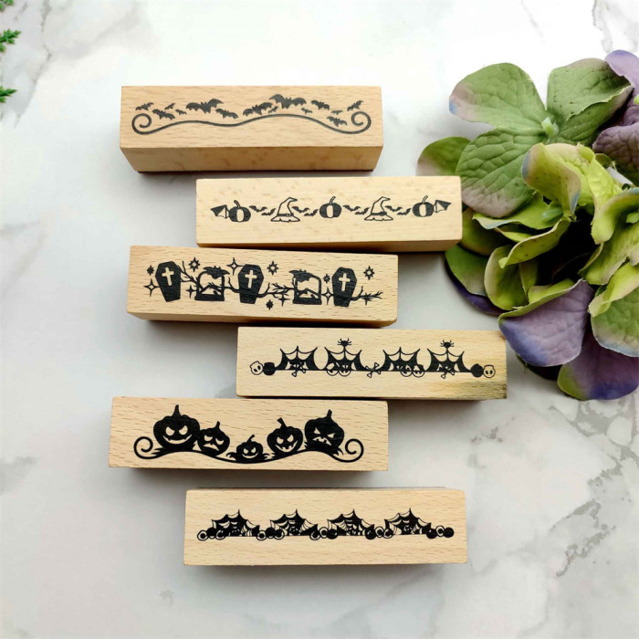 Halloween Strip Cardmaking Stamp Wood Rubber Stamp Decorative Card Scrapbook Album Journal Diary DIY 6 Styles