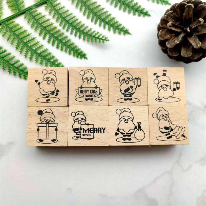 Santa Claus Wood Rubber Stamp Father Christmas Stamp For Christmas Cardmaking Scrapbooking Album Journal Diary Decoration DIY Christmas Gifts 8 Styles