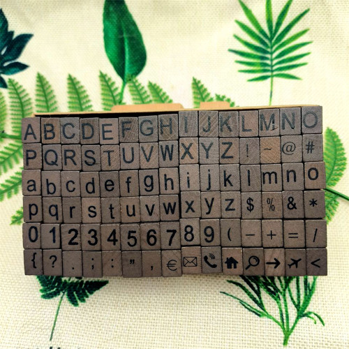 Alphanumeric Wood Rubber Stamps Set of 90 pcs Alphabets Numbers Symbols 26 Lovercase Upcase Letters Stamps Kits