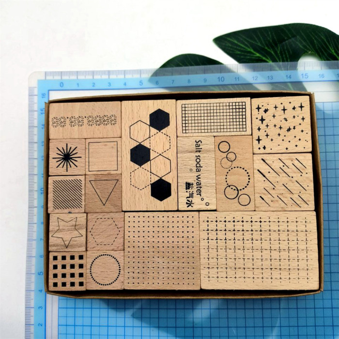 Planner Rubber Stamps Set of 17 pcs Geometry Stamps Space Lattice Stamps Decorative Journal Diary Memo Scrapbook Tool