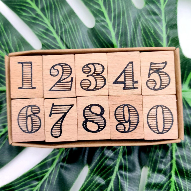 Number Stamp Set of 10 pcs Wooden Rubber Stamps For Planner Journal Diary Card Making Scrapbooking Tool