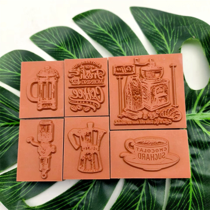 Coffee Theme Rubber Stamp Set of 6 pcs Retro Wooden Rubber Stamps For Craft Card Making Scrapbooking Decorative Journal Packaging Diary Tool