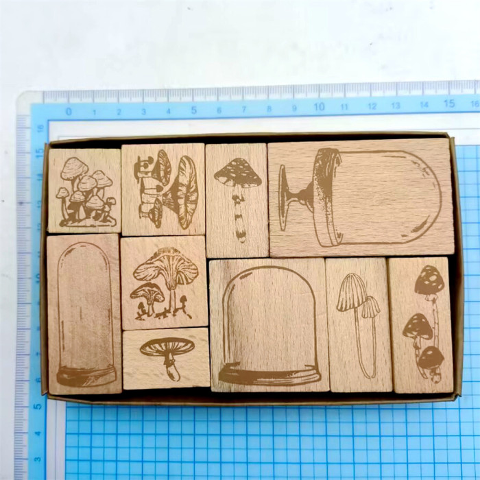 Retro Mushroom Stamp Set of 10 pcs Wooden Rubber Stamps For Crafting Card Making Scrapbooking Decorative Journal Diary Tool