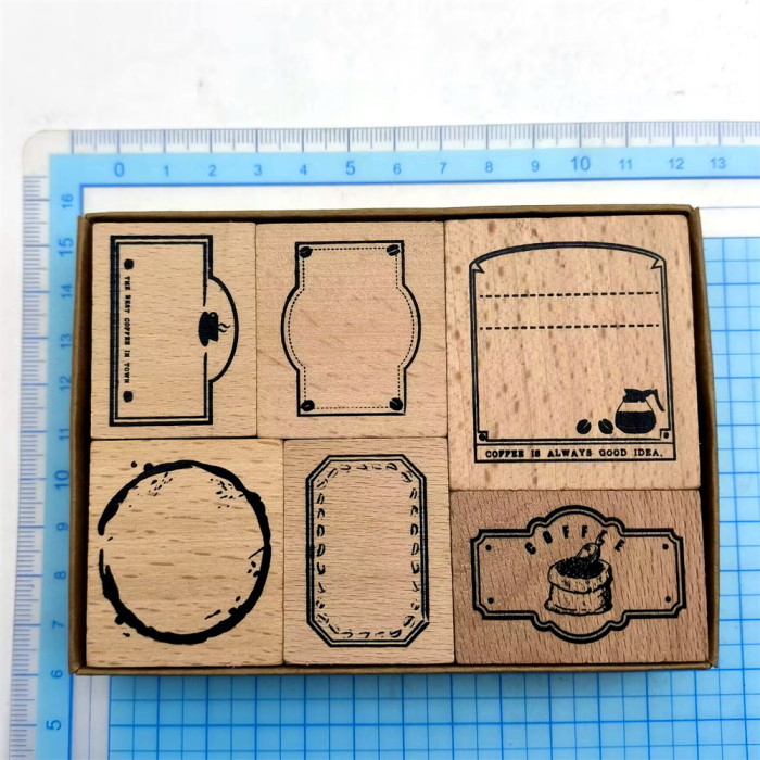 Frame Rubber Stamp Set of 6 pcs Border Stamps Wooden Rubber Stamps Labels Tags Card Making Tool