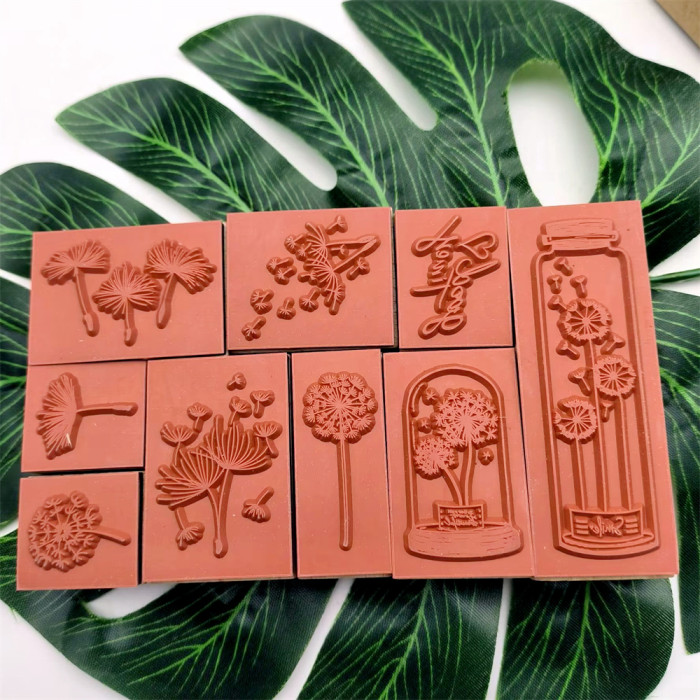Retro Mushroom Stamp Set of 9 pcs Wooden Rubber Stamps For Crafting Card Making Scrapbooking Decorative Journal Diary Tool