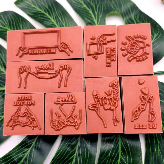 Gesture Rubber Stamp Set of 8 pcs Sign Wooden Stamp For Card Making Scrapbooking Decorative Journal Memo Message Diary Tool