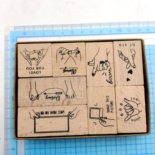 Gesture Rubber Stamp Set of 8 pcs Sign Wooden Stamp For Card Making Scrapbooking Decorative Journal Memo Message Diary Tool