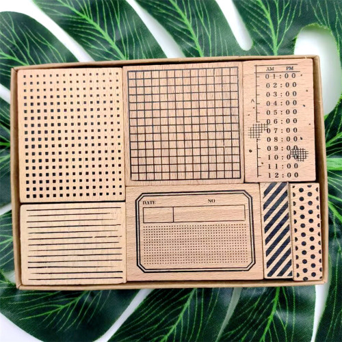 Planner Rubber Stamp Set of 6 pcs Space Lattice Stamps Schedule Stamps Wooden Rubber Stamp For Decorative Plann Journal Diary Memo Tool