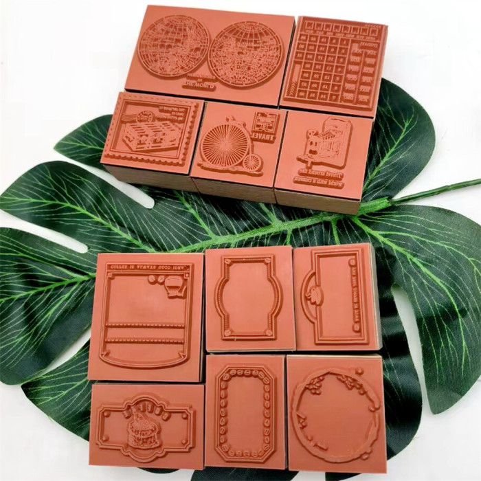Vintage Trabel Stamp Set Frame Rubber Stamp Set Wooden Rubber Stamp For Label Tags Card Making Scrapbooking Decorative Journal Diary Planner Tool 2 Styles