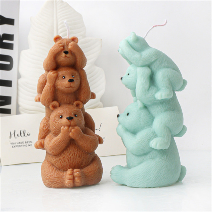 3D Stacking Bear Candle Mold, Bear Silicone Mold for Fondant, Chocolate, Cake Decor, Candle, Soap, Polymer Clay, Plaster Ornament, Resin Art