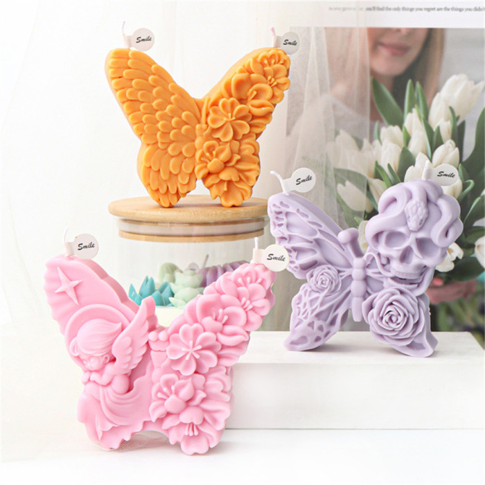 5 pieces silicone angel butterfly relief pattern candle molds Halloween skull head butterfly baking cake molds Decorative molds