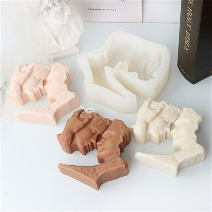 Nordic silicone character face Kiss couple head portrait candle mold head portrait artistic sculpture aromatherapy home resin mold