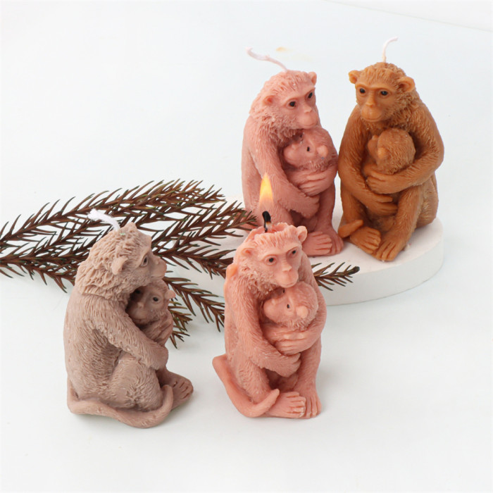 Mother's Day Silicone Holding Baby Monkey Candle Mold Mother Monkey Aromatherapy Gypsum Resin 3D Animal Mold