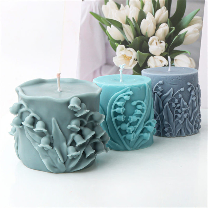 Silicone cylindrical lily of the valley candle mold, aromatherapy carving, geometric fragrance, gypsum decoration