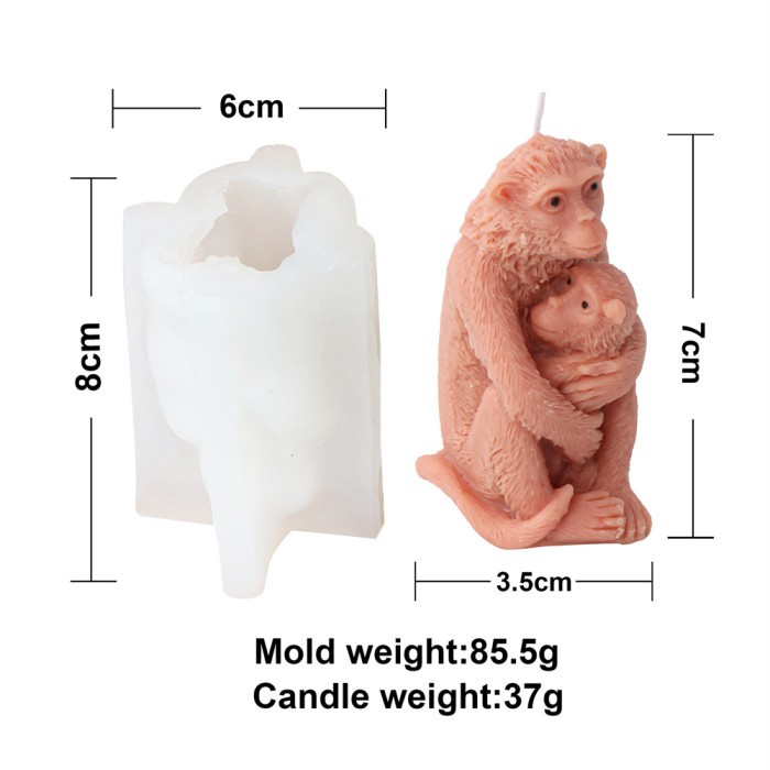 Mother's Day Silicone Holding Baby Monkey Candle Mold Mother Monkey Aromatherapy Gypsum Resin 3D Animal Mold