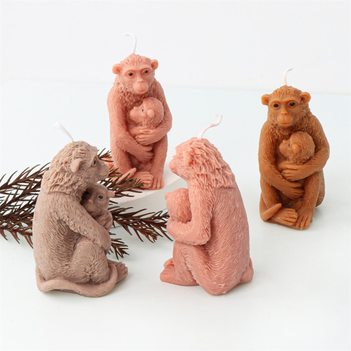 Mother's Day Silicone Holding Baby Monkey Candle Mold Mother Monkey Aromatherapy Gypsum Resin 3D Animal Mold