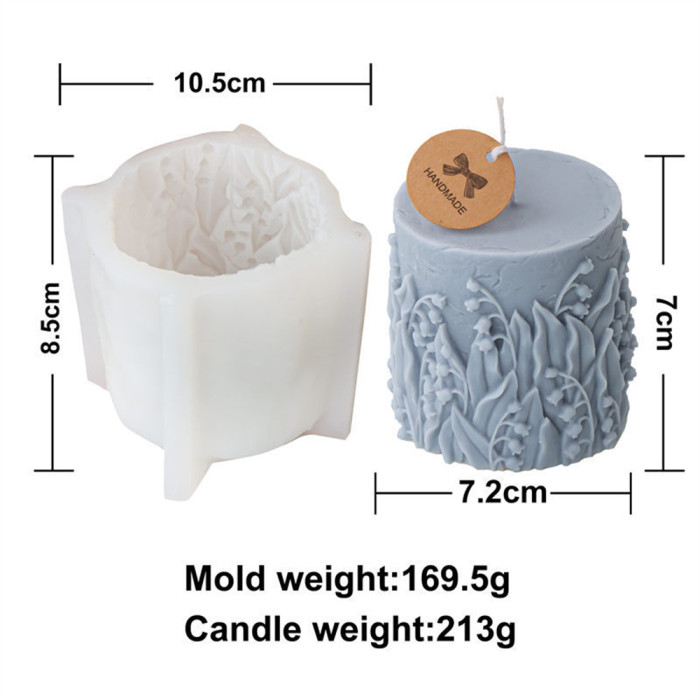 Silicone cylindrical lily of the valley candle mold, aromatherapy carving, geometric fragrance, gypsum decoration