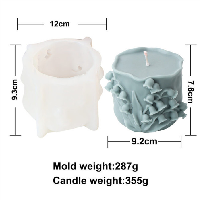 Silicone cylindrical lily of the valley candle mold, aromatherapy carving, geometric fragrance, gypsum decoration