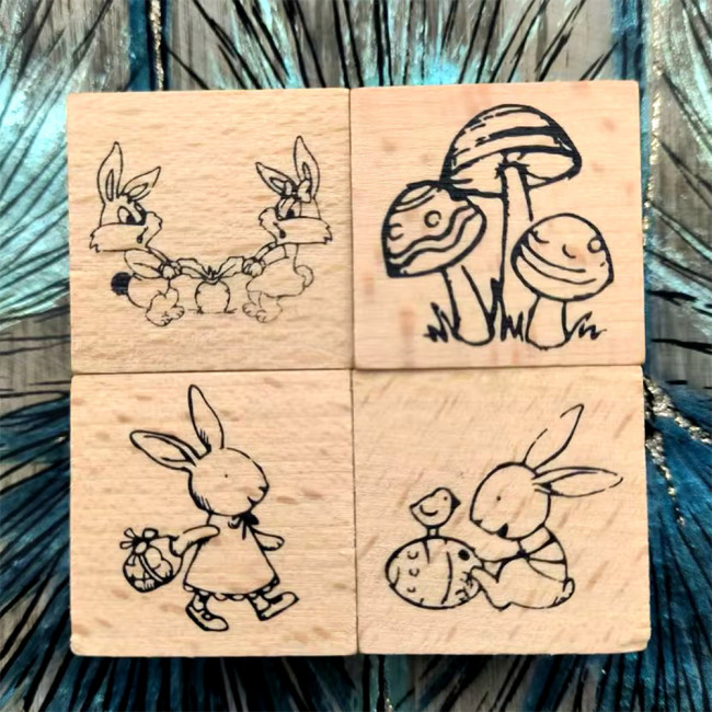Lovely Rabbit Mushroom Stamp Wood Rubber Stamp For Card Making Scrapbooking Journal Diary Decoation DIY 5 Styles