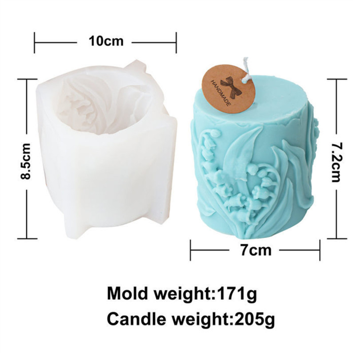 Silicone cylindrical lily of the valley candle mold, aromatherapy carving, geometric fragrance, gypsum decoration