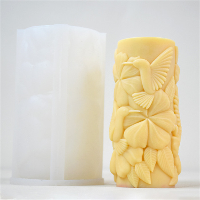 Circular flower and bird cylinder aromatherapy candle silicone mold DIY retro home decoration mold