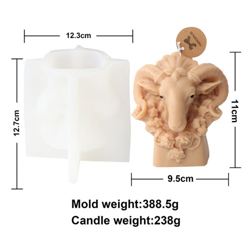 Silicone wreath, sheep head candle mold, three-dimensional ram head portrait, aromatherapy gypsum decoration, sugar flipping cake mold