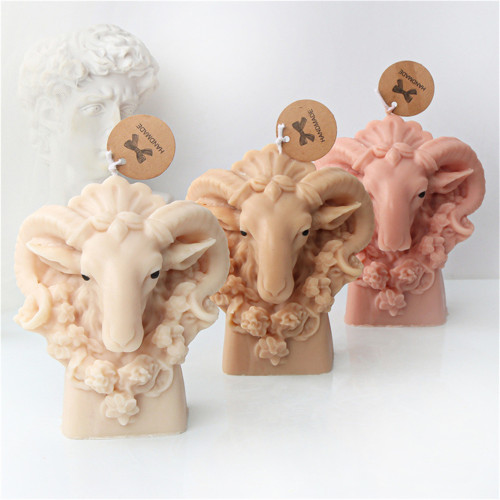 Silicone wreath, sheep head candle mold, three-dimensional ram head portrait, aromatherapy gypsum decoration, sugar flipping cake mold