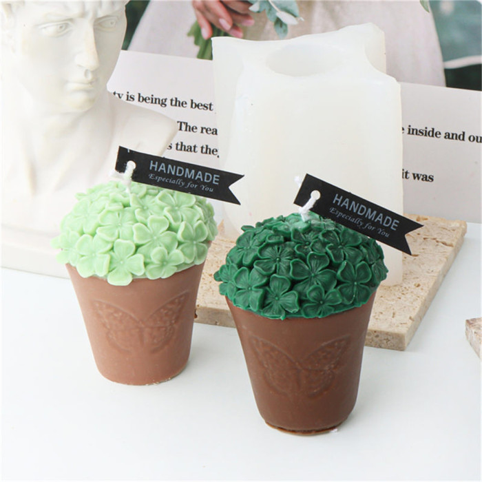 Silicone Four Leaf Grass Flower Pot Candle Mold DIY Petal Multi flesh Aromatherapy Gypsum Decoration Mold