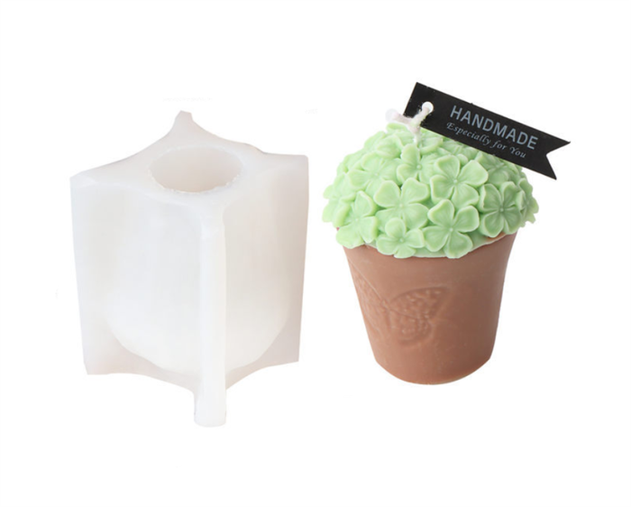 Silicone Four Leaf Grass Flower Pot Candle Mold DIY Petal Multi flesh Aromatherapy Gypsum Decoration Mold