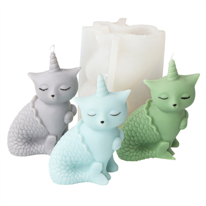 Silicone Mermaid Unicorn Cat Candle Mold 3D Creative Animal Aroma Resin Gypsum Mold