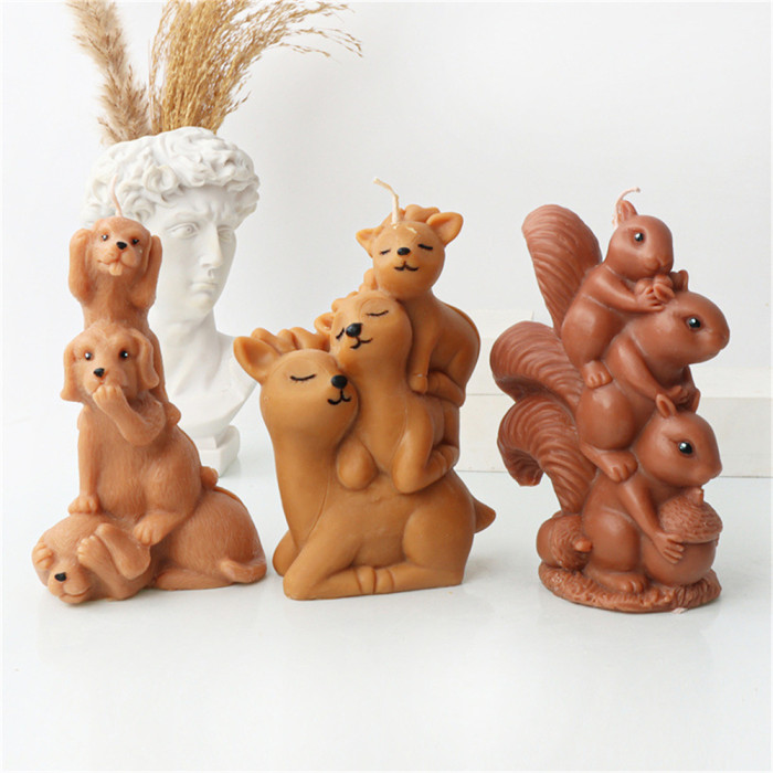 3D Stacked Animal Candle Mold Adorable 3D Deer Silicone Mould for Homemade Cake Chocolate Crafts Stacked Deer  Candle Mold Silicone Mold for Chocolate Making Animal Themed Resin