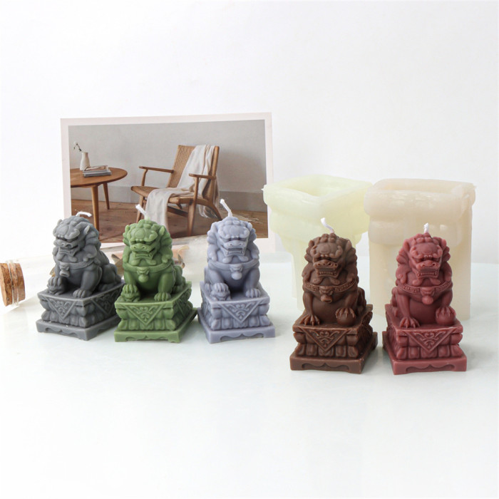 Stone Lion Candle Mold Press Ball and Press Toad Lion Statue Candle Mold Silicone Flip Sugar Mold
