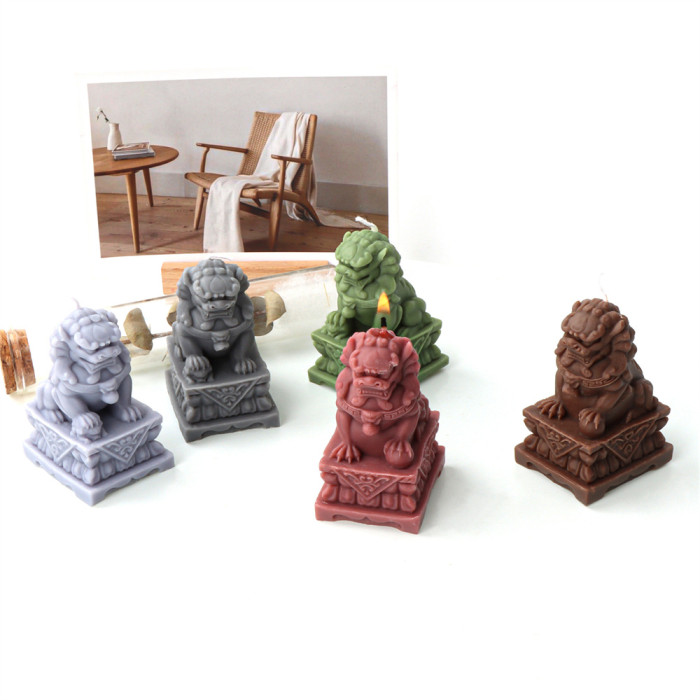 Stone Lion Candle Mold Press Ball and Press Toad Lion Statue Candle Mold Silicone Flip Sugar Mold