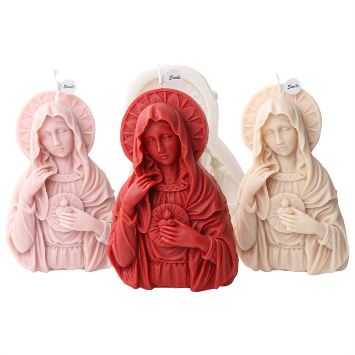 Flat half body Candle Mold for Virgin Mary Handmade Aromatherapy Candle Gypsum Decoration Silicone Mold