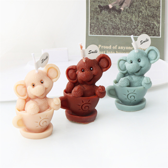 Cartoon Bear Cup Elephant Candle Mold Handmade Aromatherapy Candle Expansion Plaster Decoration Silicone Mold
