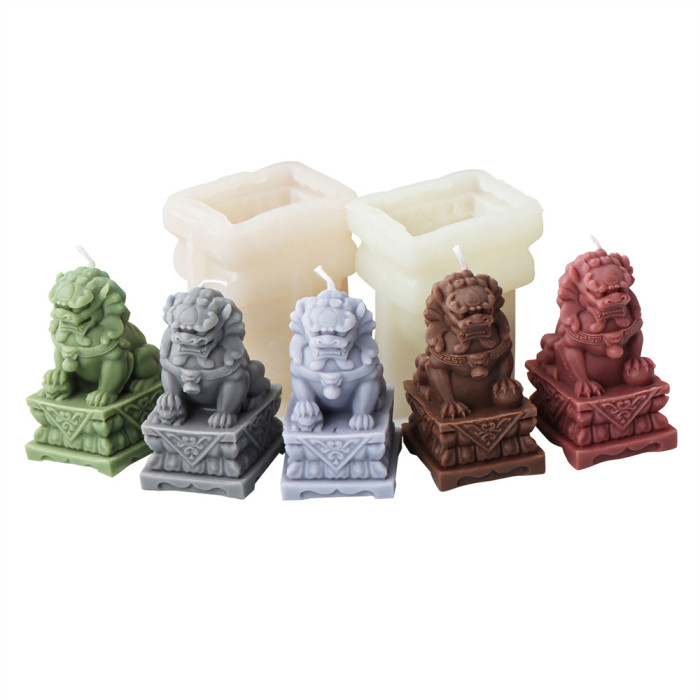 Stone Lion Candle Mold Press Ball and Press Toad Lion Statue Candle Mold Silicone Flip Sugar Mold