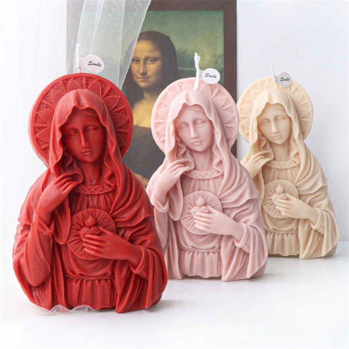 Flat half body Candle Mold for Virgin Mary Handmade Aromatherapy Candle Gypsum Decoration Silicone Mold